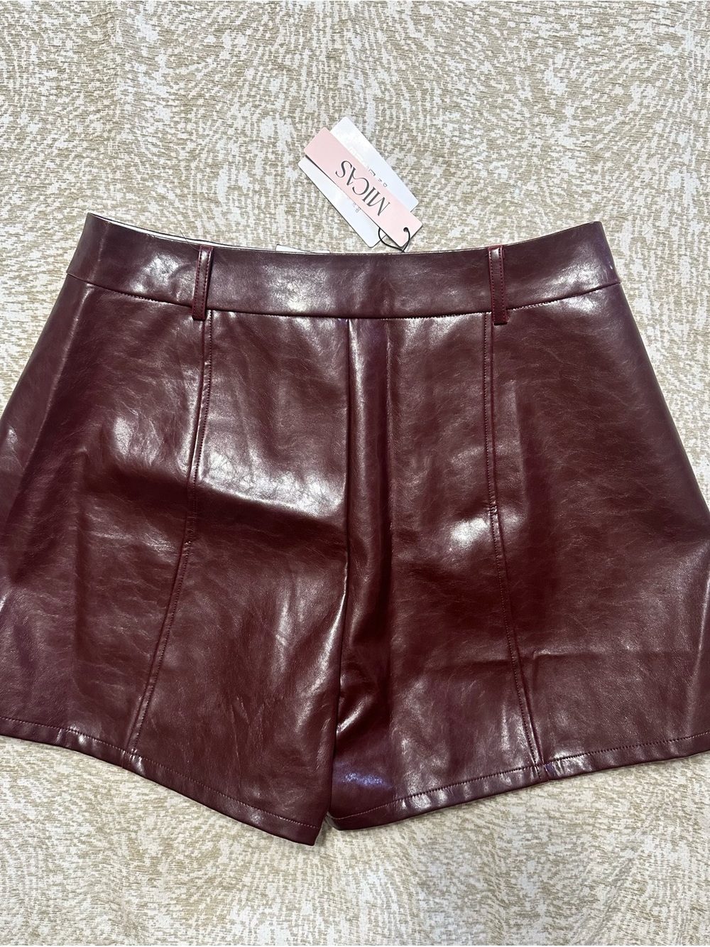 High-Waist Faux Leather Shorts in Deep Burgundy - Picture 2 of 2